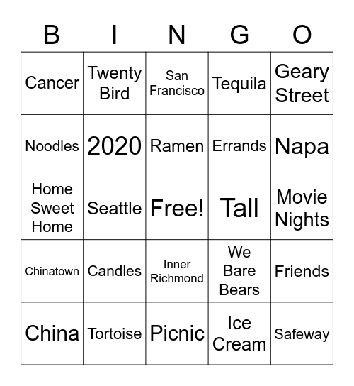 Lizzie's Bridal Shower Bingo Card