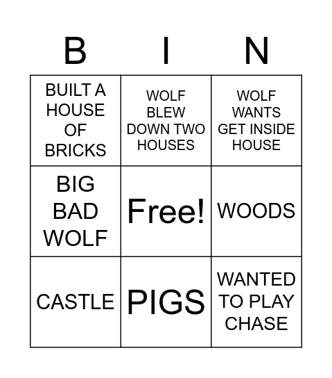 3 LITTLE PIGS Bingo Card