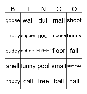 Double Letter Bingo Card