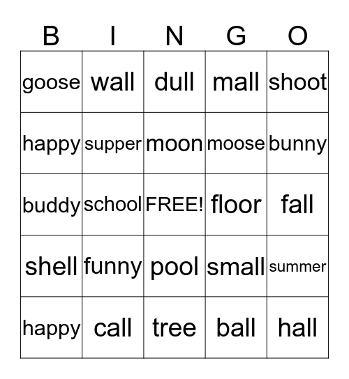 Double Letter Bingo Card