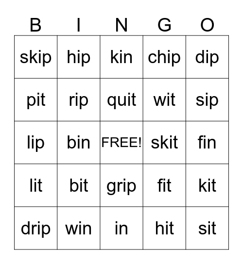 Word Family Bingo! Bingo Card