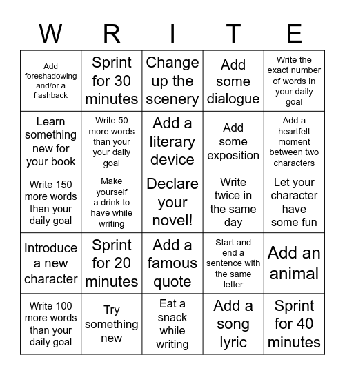 NaNoWriMo BINGO Card