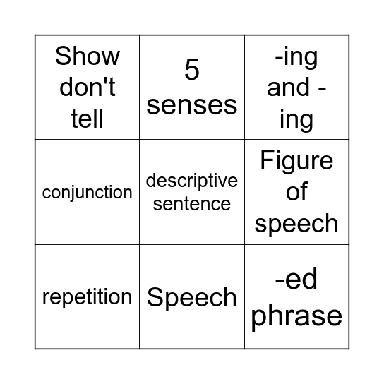 Narrative Bingo Card