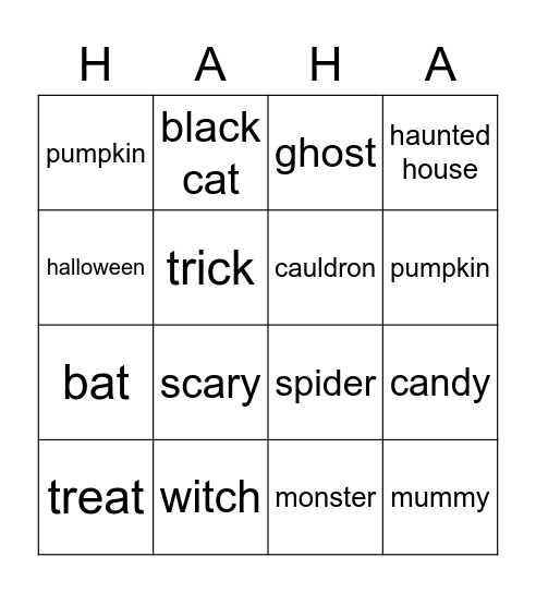 Halloween Words Bingo Card
