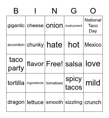 Dragons Love Tacos! Bingo Card