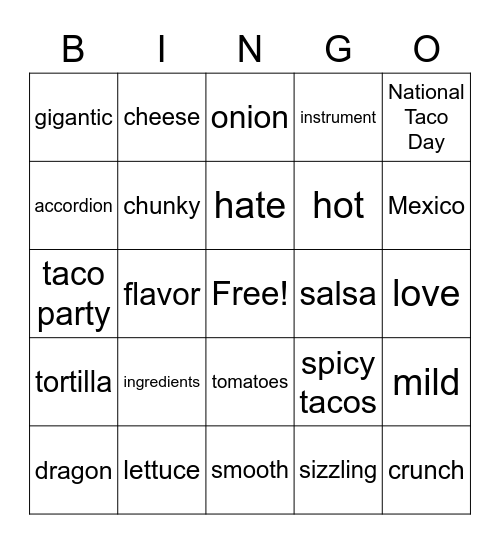 Dragons Love Tacos! Bingo Card