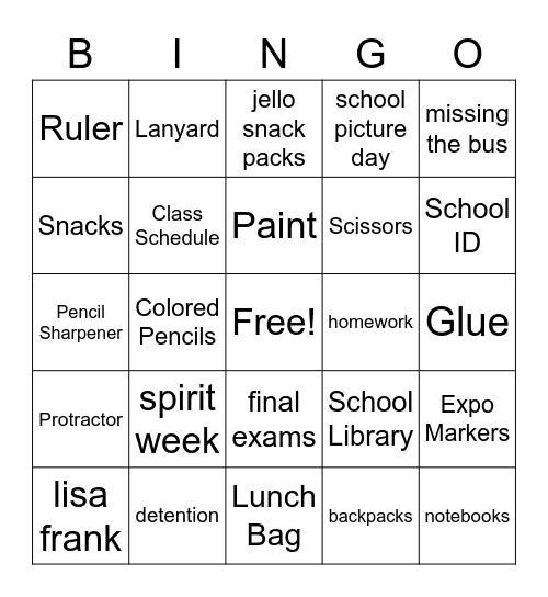 Back to School Time! Bingo Card