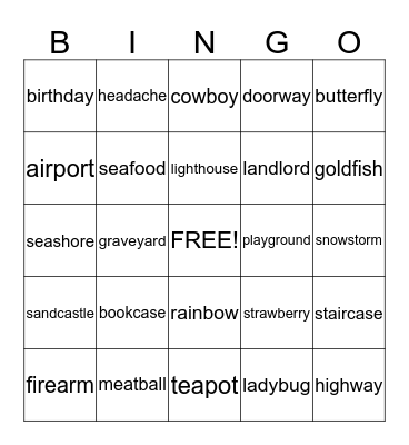 Compound words Bingo Card