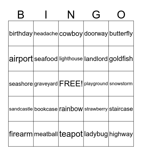 Compound words Bingo Card