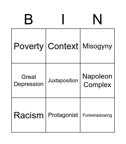 Of Mice and Men Bingo Card