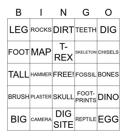 DINO DIG Bingo Card