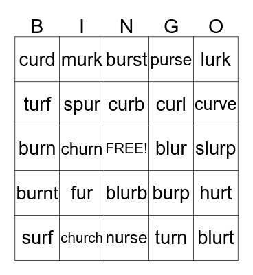 UR wordsBingo Card