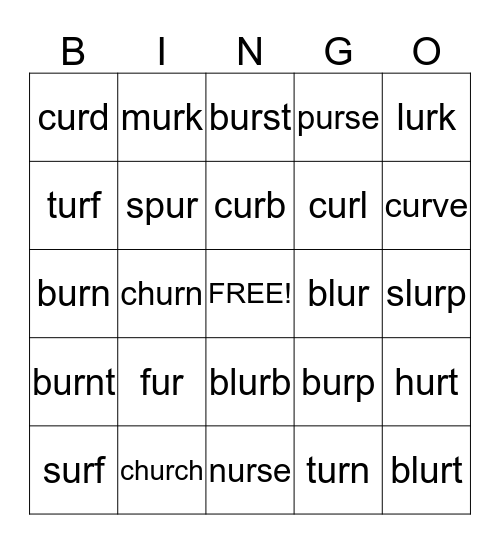 UR wordsBingo Card