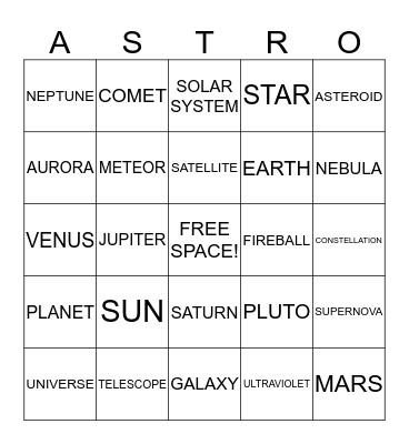 ASTRONOMY BINGO Card