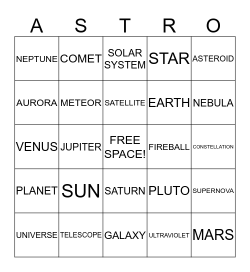 ASTRONOMY BINGO Card