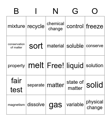 Investigating Matter Cluster 2 Bingo Card