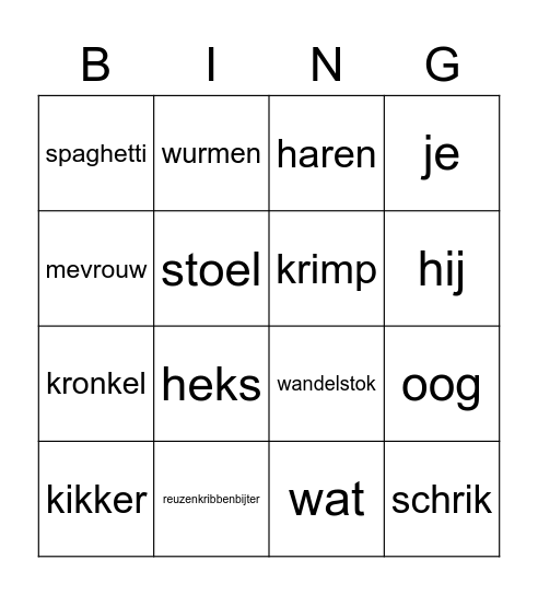De griezels Bingo Card