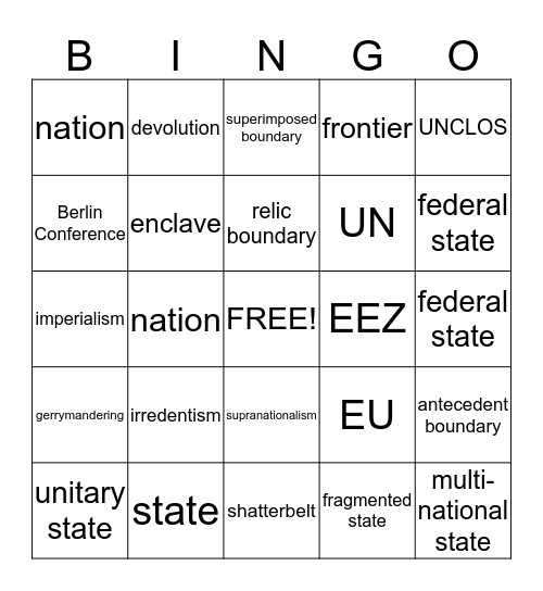Political Bingo Card