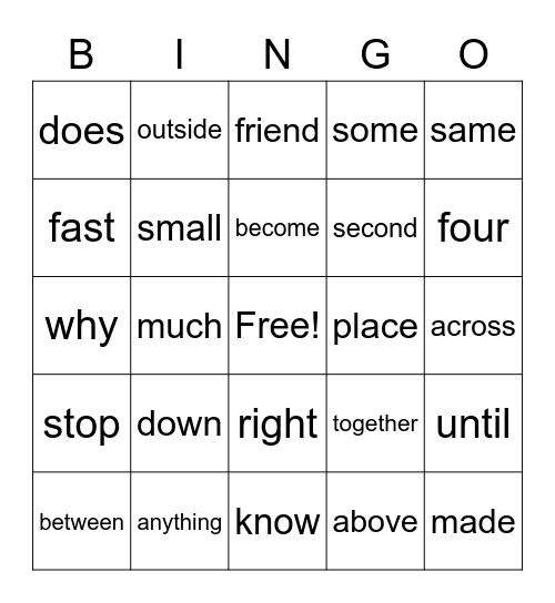 Spooky Words Bingo Card