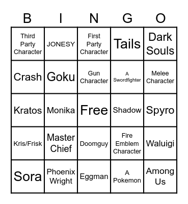 Final Fighter/Mii Costume Bingo Card