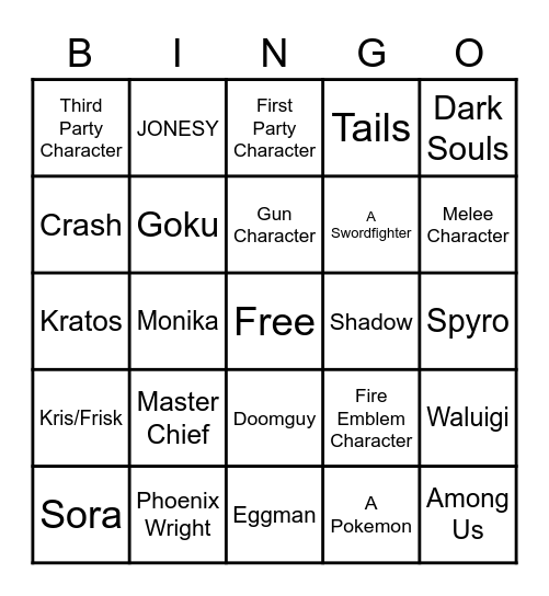 Final Fighter/Mii Costume Bingo Card