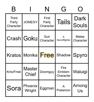 Final Fighter/Mii Costume Bingo Card
