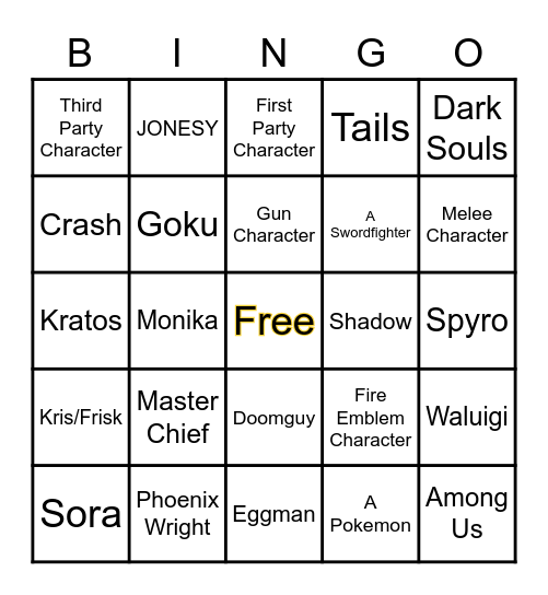 Final Fighter/Mii Costume Bingo Card