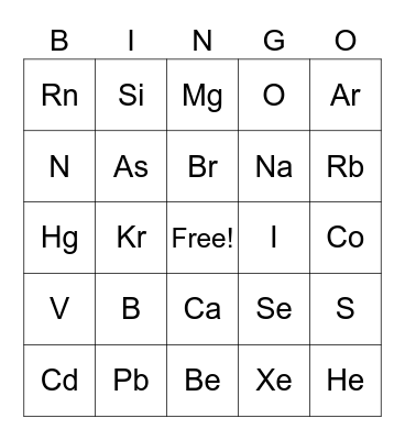 Periodic Table Bingo Card