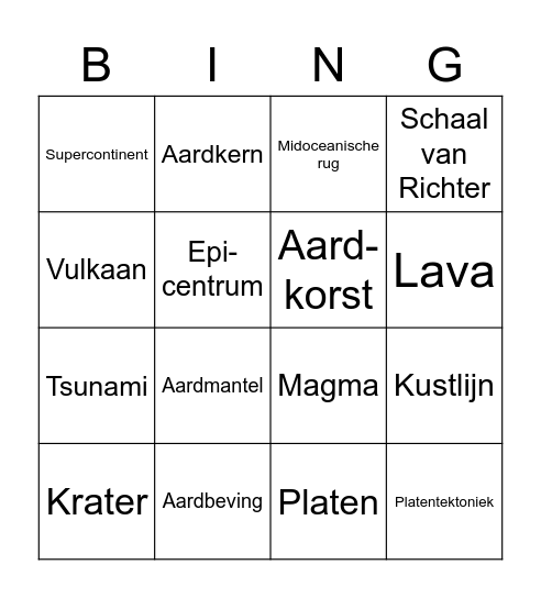 §1 t/m §4 H1 Bingo Card