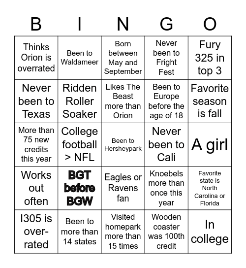 TopGunStalls Bingo Card