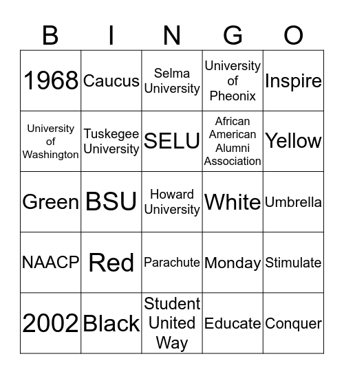 BSU Bingo Card