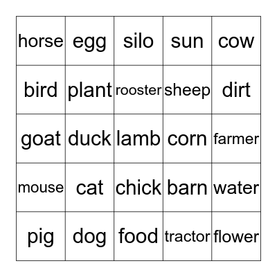 Farm Bingo Card