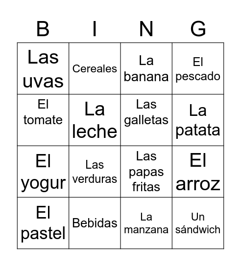 La Comida Bingo Card