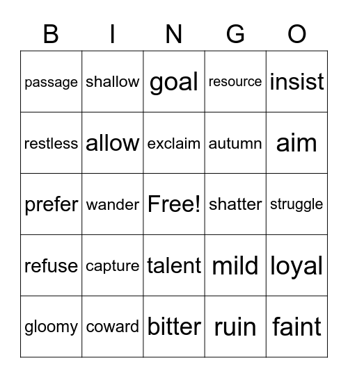 Untitled Bingo Card