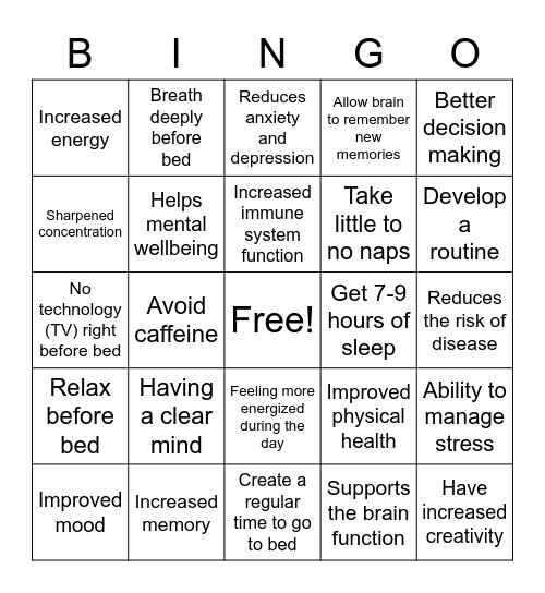 The Need for Sleep! Bingo Card