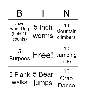 Muscle Work Bingo Card