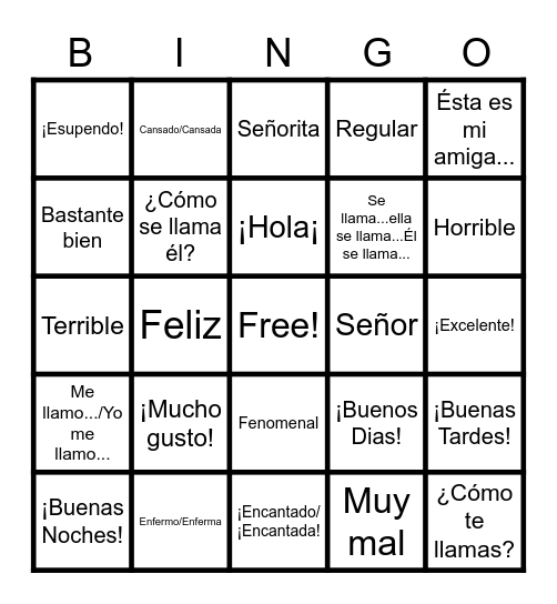 Spanish Greetings / Introductions / Goodbyes Bingo Card