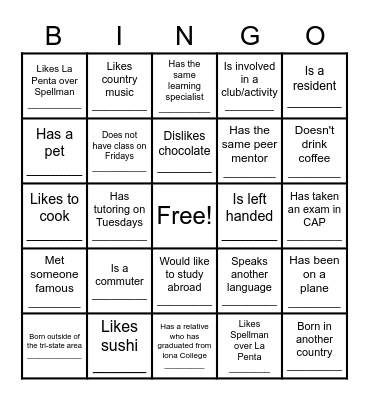 Getting to Know Your CAP Peers! Bingo Card