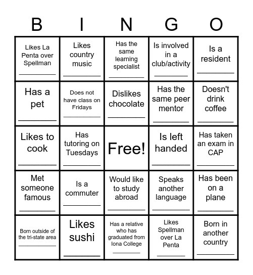 Getting to Know Your CAP Peers! Bingo Card