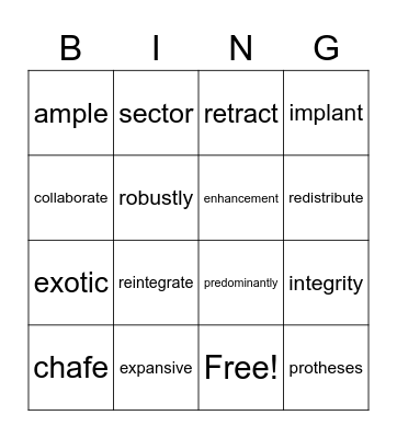 Vocabulary Bingo Card