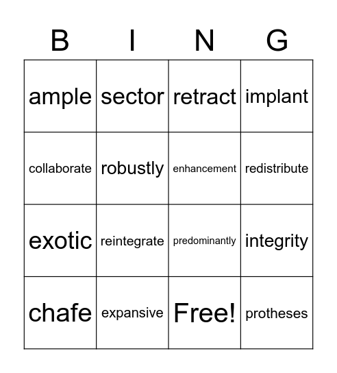 Vocabulary Bingo Card