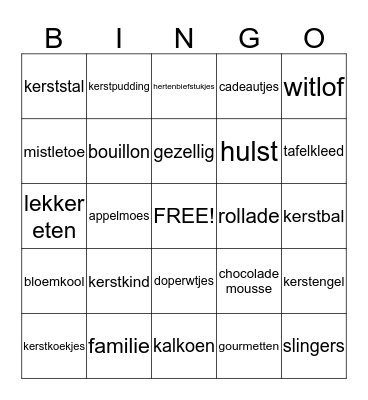 Kerst Bingo Card