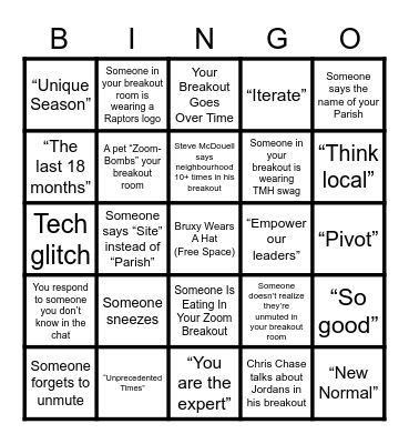 TMH Leaders Day BINGO Card