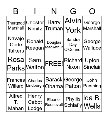 US History Important People (B) Bingo Card