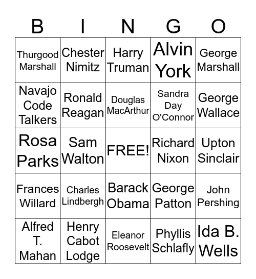US History Important People (B) Bingo Card