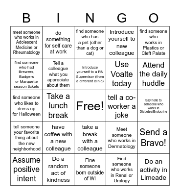 5th Floor Neighborhood Bingo Card