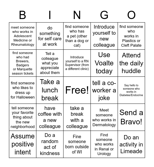 5th Floor Neighborhood Bingo Card