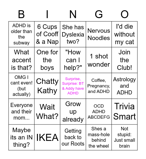 My Coworker has ADHD BINGO Card