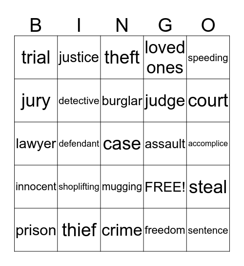 Crime and Consquences  Bingo Card