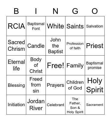 BAPTISM Bingo Card